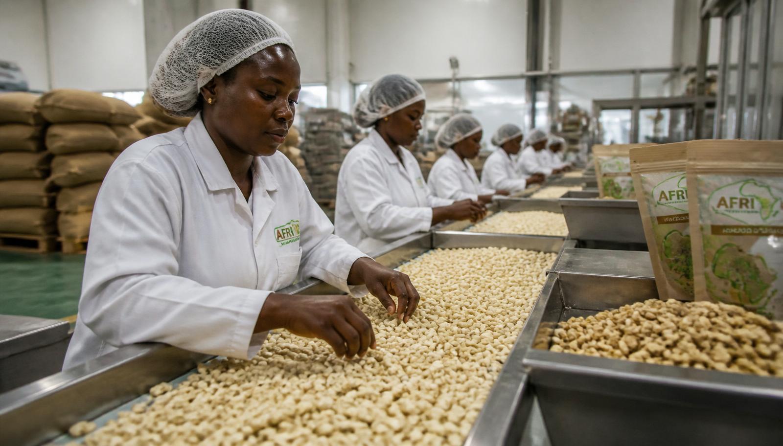 Unité de transformation agro-industrielle avec matières premières agricoles et ligne de conditionnement