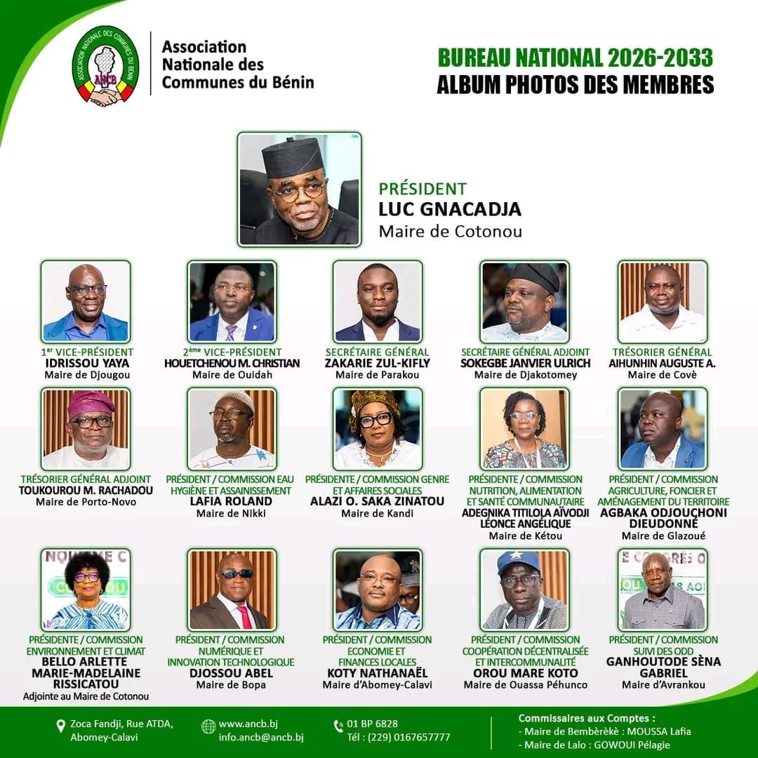 Album photos officiel des membres du Bureau national de l'Association Nationale des Communes du Bénin pour la mandature 2026-2033.